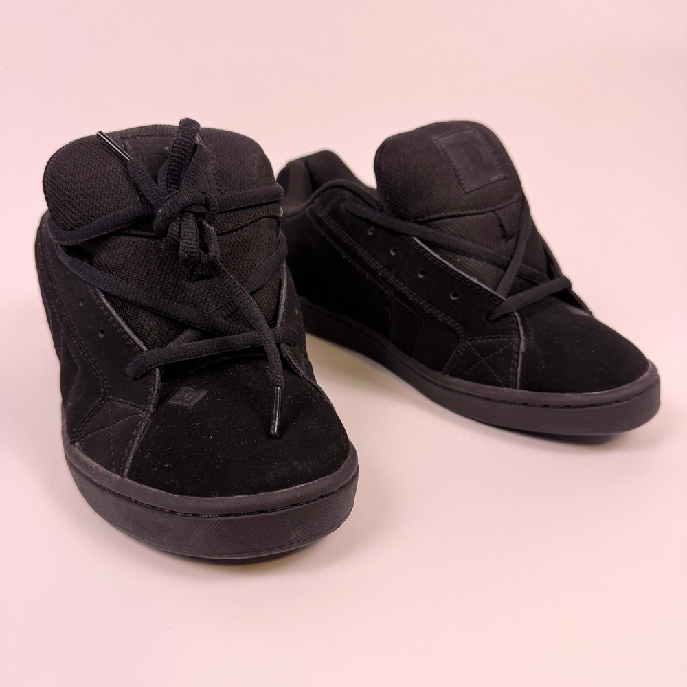 DC Men's Skateboard Shoes Size 12 Black Leather Sneakers Net Y2K Fat Tongue